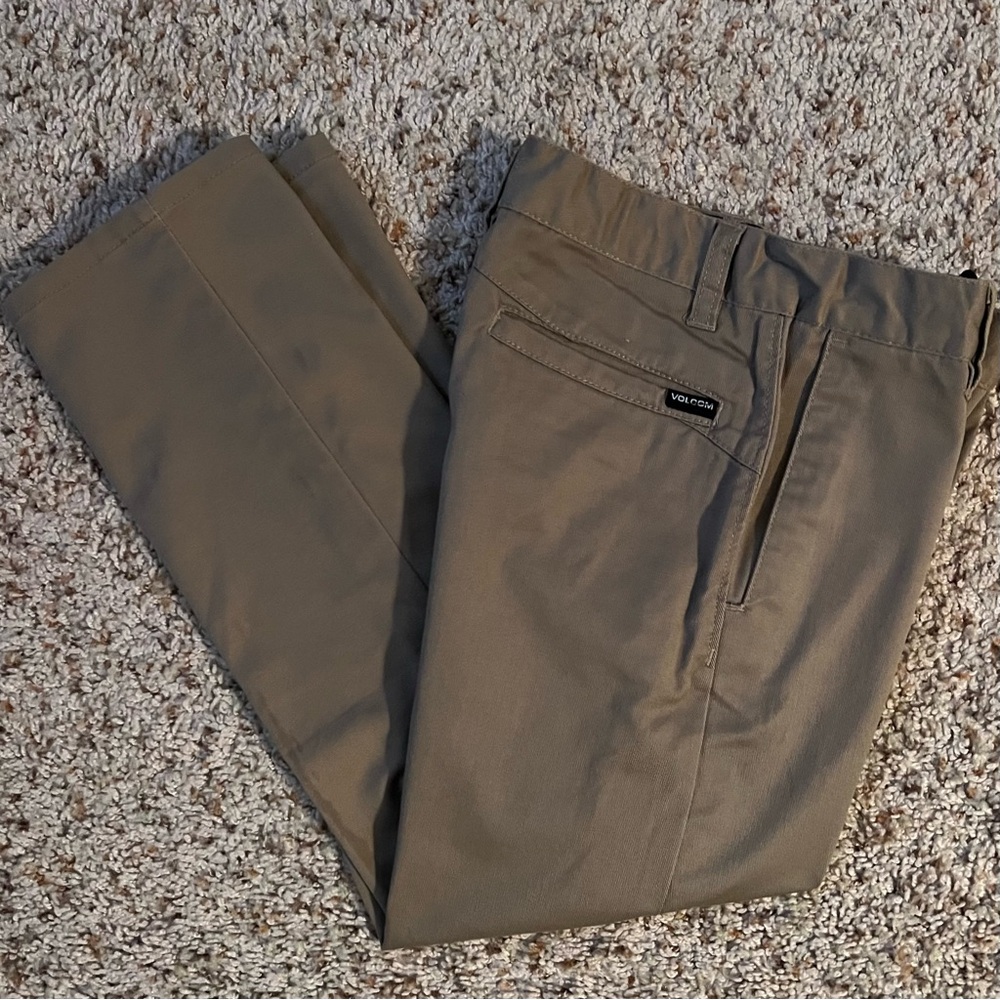Volcom Boys Chino Pants 7 Khaki Stretch Adjustable Waist School Casual